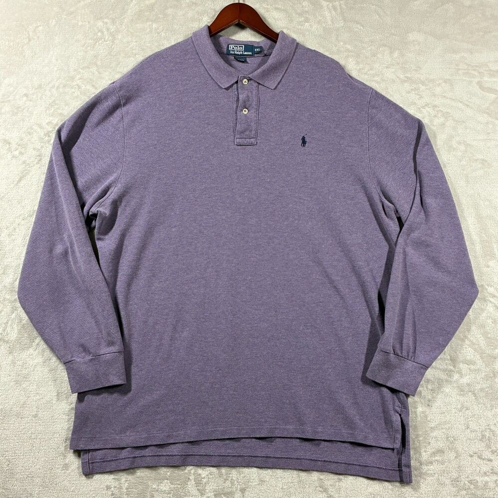 Polo Ralph Lauren Long Sleeve Polo Shirt Men XXL Purple Heather Pony 100% Cotton